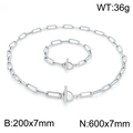 Silver stainless steel hip-hop OT buckle chain necklace and bracelet set 36g - Silver Set (60cm)