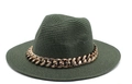 Dark green straw jazz hat featuring a decorative champagne gold acrylic chunky chain - M (56-58cm) / Single Dark Green Hat