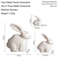 Set di 3 statuette di coniglietti in legno minimalisti bianco crema con texture vintage - Famiglia di tre conigli invecchiati - Senza perline di legno