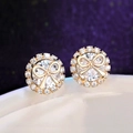 Elegant gold bow cubic zirconia stud earrings with halo micro-set crystal design - Gold