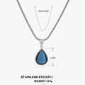 Collana in acciaio inox argento con ciondolo a goccia blu e dettagli misure - Argento con pietra blu