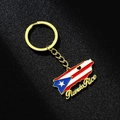 Detail of Puerto Rico map pendant keychain featuring flag colors and gold script text - Gold B