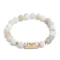 Natural stone beaded bracelet with Hope engraved golden charm on a clean white background - Light Green Mixed Stone-Hope