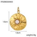 Bohemian gold stainless steel round pendant with white stone inlay and hammered texture - Pearl White