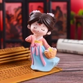 Classic Chinese girl figurine in pink and blue dress holding flower basket - Large Size Flower Basket B