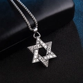 Silver hexagram pendant with Celtic knot patterns on a steel box chain - Big Star + Stainless Chain