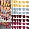 Detail view of 96-piece matte press-on nail sets in yellow, blue, and red shades - 4 Colors Glossy 05 (96pcs)
