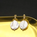 Elegant gold baroque pearl earrings with emerald green zircon accents for women - White Large-16mm-White Zirconia