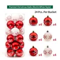 Set da 24 palline di Natale rosse e bianche con motivi dipinti a fiocchi e onde - Stile Rosso e Bianco