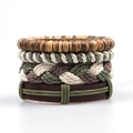 Ensemble de bracelets multicouches en corde tressée avec perles en bois et cuir brun - Set de bracelets