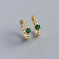 S925 sterling zilveren gouden kralen oorringen met een ronde groene edelsteen - Goud (Groene Zirkonia)