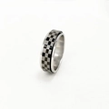 Spinner ring with black and grey checkerboard pattern and polished stainless steel finish - Checkerboard Pattern