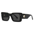 Modern black oversized square sunglasses with thick frames and golden metal ring detail - Black (C1)