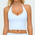 Lichtblauwe halter sporttop met V-hals voor yoga en fitness training voor dames - S / Fantoomblauw