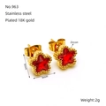 Star-shaped 18K gold plated stainless steel stud earrings with red zircon inlays - Red Zirconia
