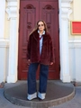 Manteau en fausse fourrure bordeaux avec grand col et texture moelleuse longue - XS / Bordeaux