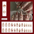 Uñas postizas almendradas con patrones de tulipanes y elegantes bordes dorados - Estilo de Rosa Dorada (W1911) / Tipo de Pegamento