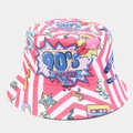 Pink and white striped bucket hat with colorful 90s retro graffiti and star prints - M (56-58cm) / Pink White Stripe Print 17# (17#色)