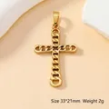 Golden stainless steel cross pendant with chain texture design measuring 33x21mm - Hollow Cross (167)