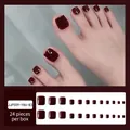 Glossy burgundy and champagne gold press-on toenails, set of 24 pieces in two rows - JJP009-Y86-B3 Cherry Red