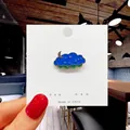 Cute dark blue cloud enamel pin with golden moon and stars on white display card - 34*Blue Night Cloud with Moon Pin