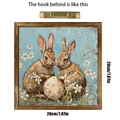 Detail of wooden Easter frame with sawtooth metal hanger for wall mounting and retro bunny art - Wooden Easter Frame Hanging Decor Rabbit Daisy & Egg