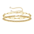 18K gold plated paperclip chain and polished bead bracelet set with zircon charms - Steel Color Double Layer Paperclip Solid Bead Bracelet (BR8159)