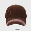 Distressed coffee brown baseball cap with MENGDUJIA letter embroidery and vintage holes - M (54-58cm) / Brown