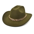 Close-up of army green wool felt fedora with a chunky gold chain accessory detail - M (56-58cm) / Army Green