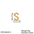 Golden chubby bubble letter S pendant in stainless steel with dimension markings - Letter-S