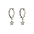Orecchini a cerchio in argento con ciondoli a stella e zirconi cubici incastonati - Fibbia per orecchie / Argento (Stella)