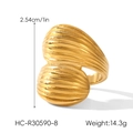 Chunky 18k gold plated stainless steel ring featuring a wavy textured metal surface - Thickened Wave Texture Style (HC-R30590-8)