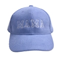 Light blue corduroy baseball cap with white MAMA embroidery for women and mothers - MAMA Style / Lake Blue