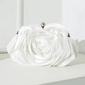 Elegant white rose-shaped satin evening clutch bag with metal sphere clasp - White