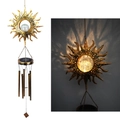 Solar powered sun wind chime with crackle glass ball and metal tubes in bronze finish - Sun Wind Chime