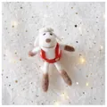 Handmade wool felt sheep doll in red overalls with wood buttons for Christmas decor - Sitting Sheep Small (Height 9CM) / Red