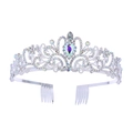 Cerchietto a corona argento con strass cangianti e una gemma viola a pera - Argento AB Iridescente (A04#)