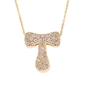 Golden letter T necklace pendant with micro-paved zircons and gold-plated cable chain - Letter T / Gold