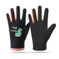 Kids winter ski gloves in black with orange and green accents and sport dinosaur print - Dinosaur Black Orange