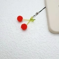 Portachiavi con ciliegia in perline di cristallo e resina in rosso e verde - Stile Corda Ciliegia Rossa