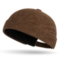 Vintage brown corduroy docker cap with ribbed texture and adjustable strap back - Dark Coffee