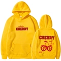Sweat à capuche jaune avec imprimé cerise et broderie d'amour avec texture en polaire douce - Jaune
