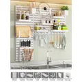 White modular pegboard wall organizer set with shelves and hooks for kitchen storage - White Long Board Set 4 / White