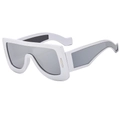 Futuristic shield sunglasses with a matte silver frame and dark grey lenses for street style - Silver Frame Silver Mirror Lens