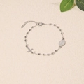 Silver beaded bracelet with Virgin Mary medal and side cross in polished stainless steel - Silver Steel Virgin Mary