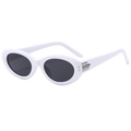Chic retro white oval frame sunglasses with dark lenses and silver metal temple accents - Solid White