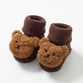 Calzini invernali spessi per neonati marrone scuro con decoro a testa d'orso 3D - Orso Caffè