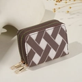 Mini porte-cartes à motif losanges marron et blanc avec double zip et détails dorés - café