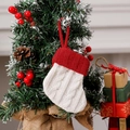 Mini calcetín de Navidad de punto rojo y blanco con textura trenzada para decoración - Blanco