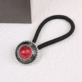 Western cowboy style hair tie with vintage silver flower and red turquoise stone charm - Round-Red